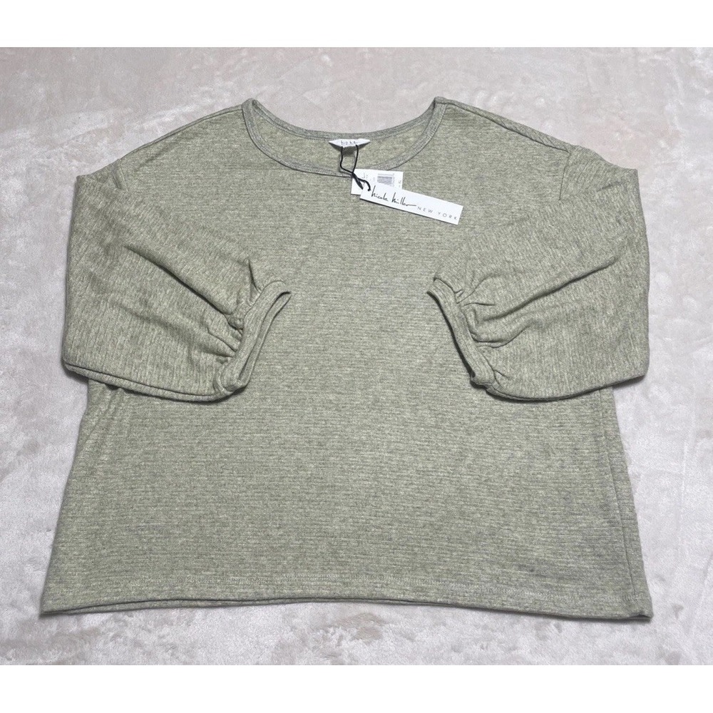 Nicole Miller Top Womens Size XL Green Metallic 3/4 Sleeve Stretch Knit Pullover